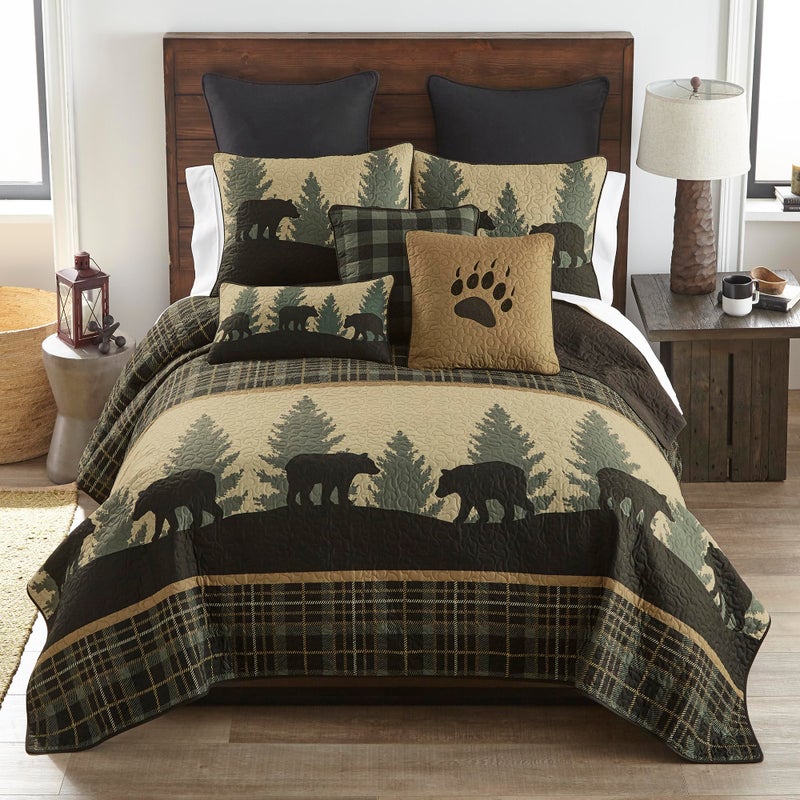 Donna Sharp Twin Polyester Bedding Set - 2 Piece - Bear Walk Plaid Lodge Quilt Set with Twin Quilt and One Standard Pillow Sham - Machine Washable - Perfect for Rustic Decor - Image 1